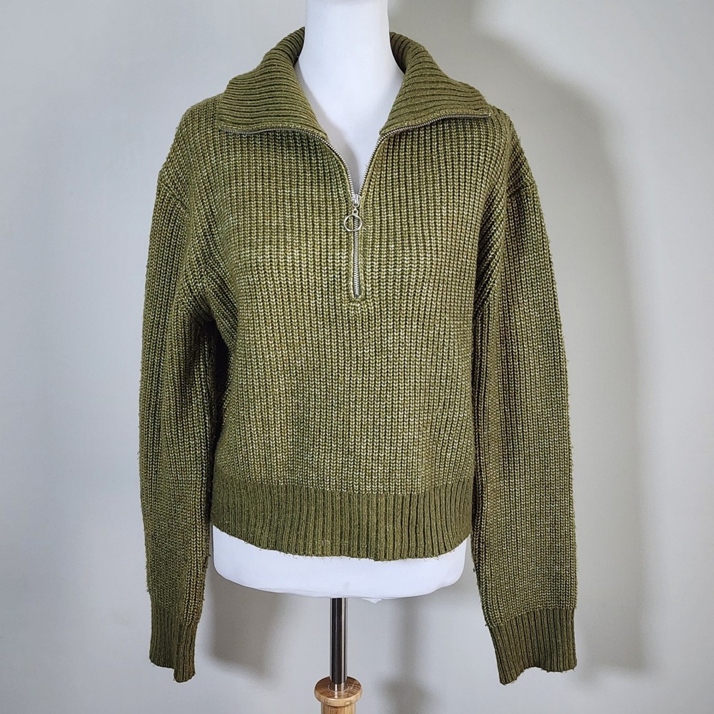 Quarter Zip Knit Sweater Womens Medium Green Earthy Forest Grunge Elf Fairy